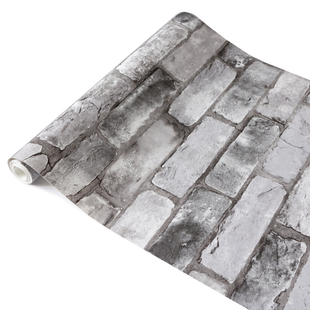 Nu Wallpaper London Brick Grey Peel & Stick Wallpaper 5056525341352