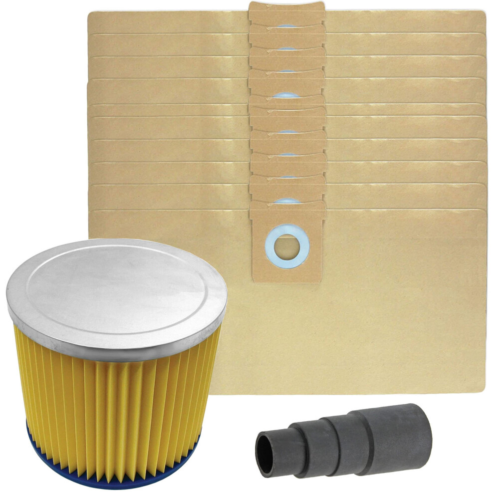 Filter Cartridge for TITAN TTB350 TTB351VAC TTB430VAC + 10 Vacuum Bags + Adaptor