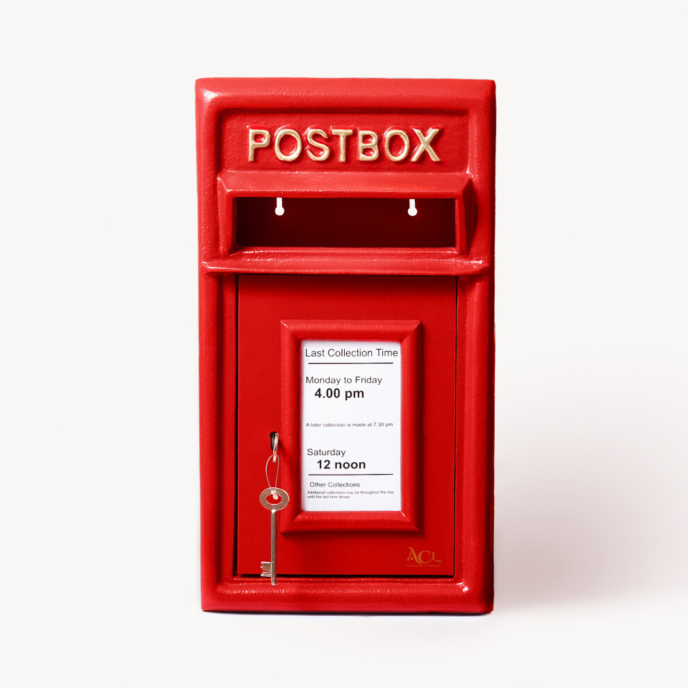 Royal Mail Post Box Red Mail Box with Lock Pillar Mounted Durable Cast Iron Letter Box (44H x 25D)