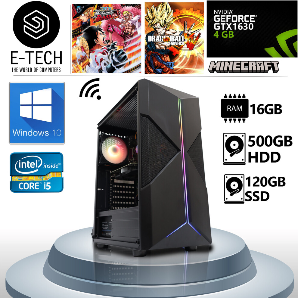 Gaming Pc Computer Intel Quad Core I5 16Gb 120Gb Ssd 500Gb 4Gbgtx 1630 5060936451869