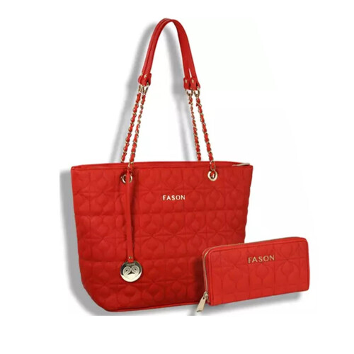 (Red) Fason Bags with Matching Purse, Red Or Green/Gold 1