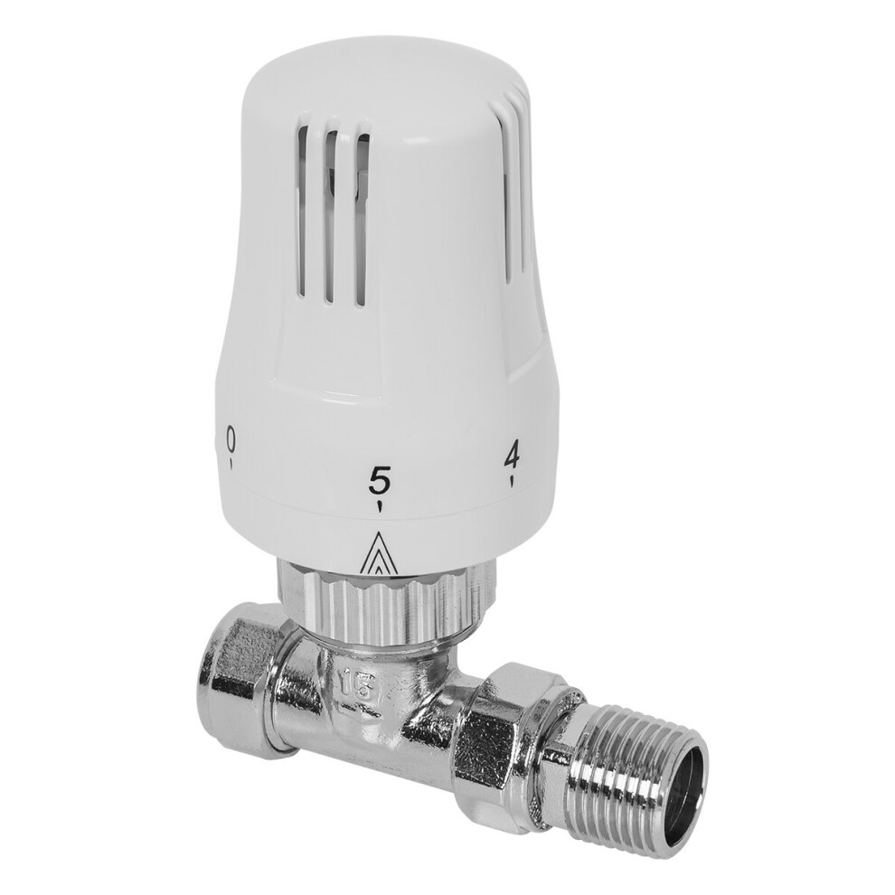 Standard Thermostatic Radiator Valve Straight 15mm x 1/2" White Chrome