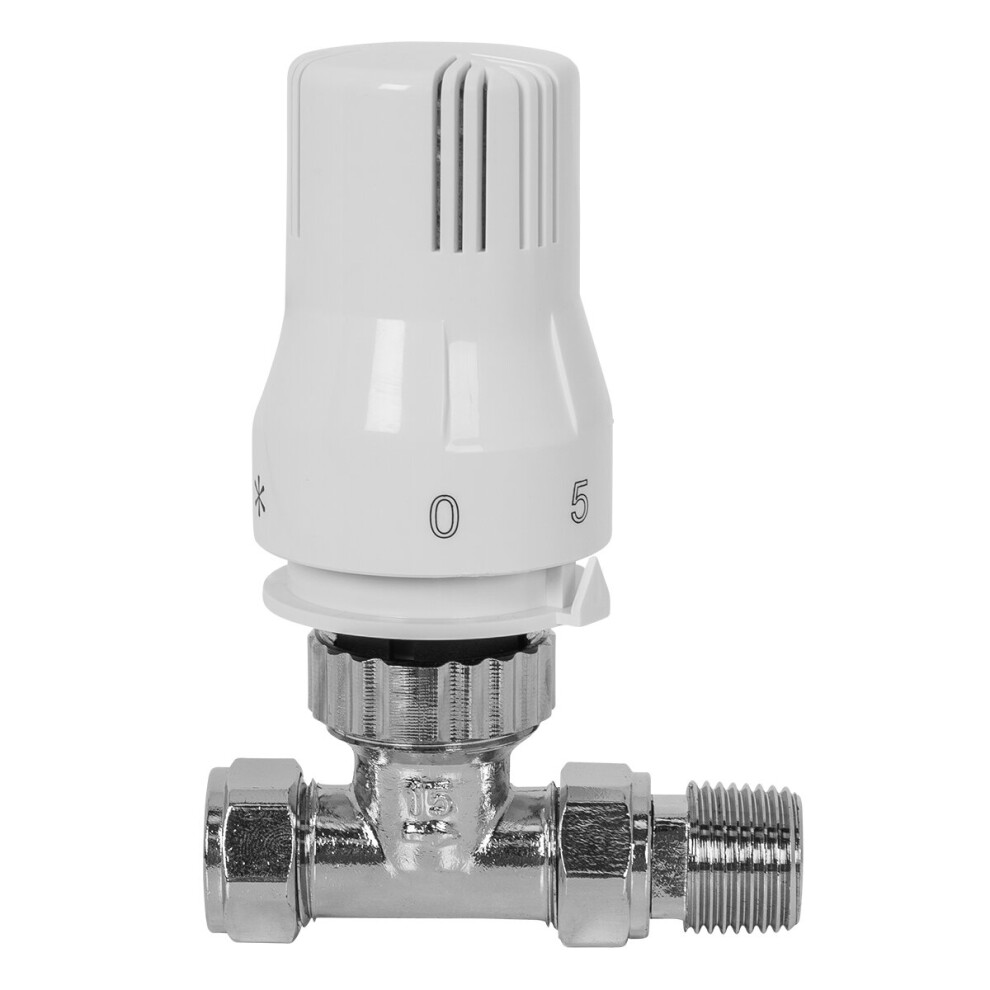 White Chrome Thermostatic Straight 15mm x 1/2" Heating Radiator Valve