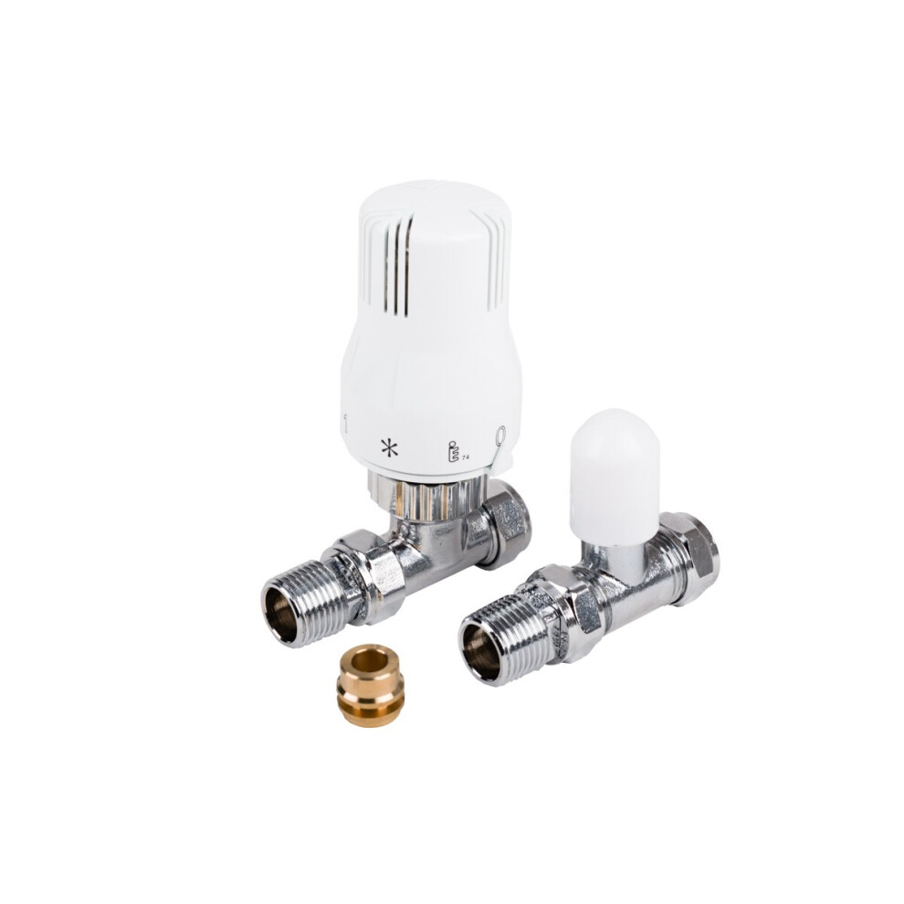 Nrg Thermostatic Straight 15Mm Radiator Valve And Lockshield With 15-10Mm Reducer