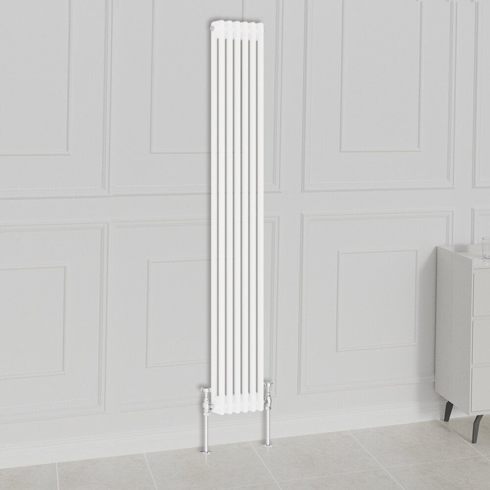 (1800x290mm-2 Column, White) NRG Traditional Radiator Horizontal Vertical Cast Iron Style Double Triple Panel Rads