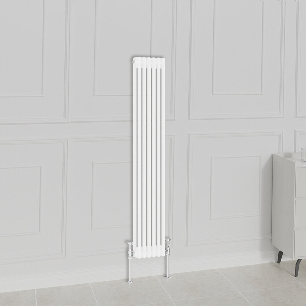 (1500x290mm-2 Column, White) NRG Traditional Radiator Horizontal Vertical Cast Iron Style Double Triple Panel Rads