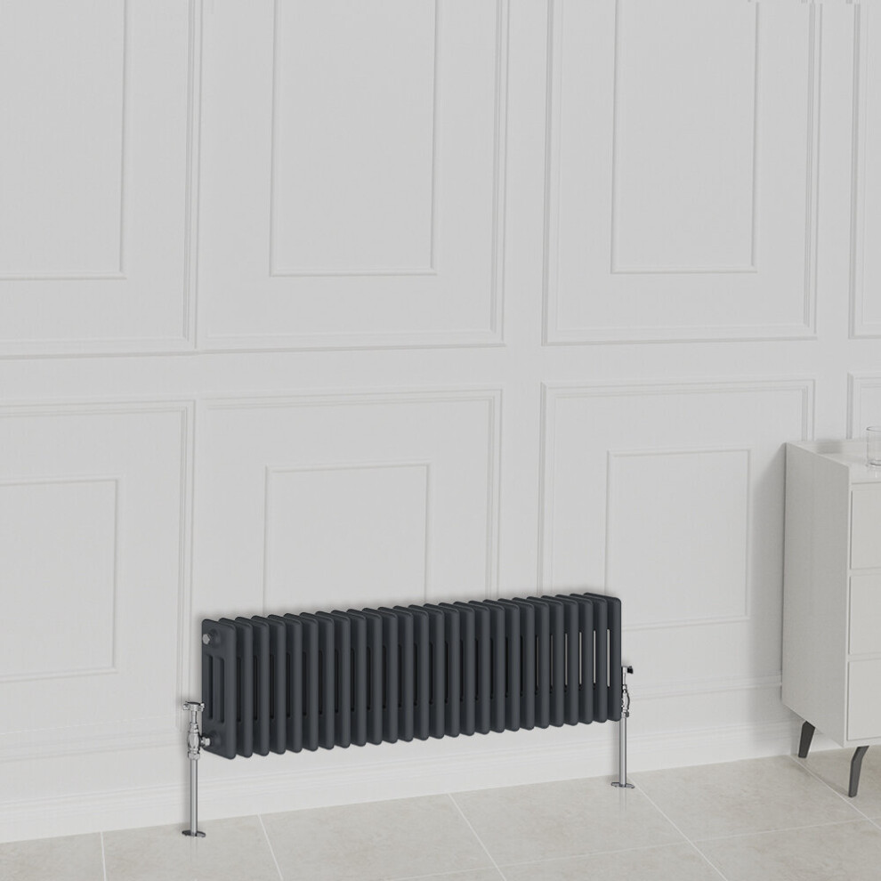 Nrg (300X1190mm-3 Column, Anthracite) Traditional Radiator Horizontal Vertical Cast Iron Style Double Triple Panel Rads