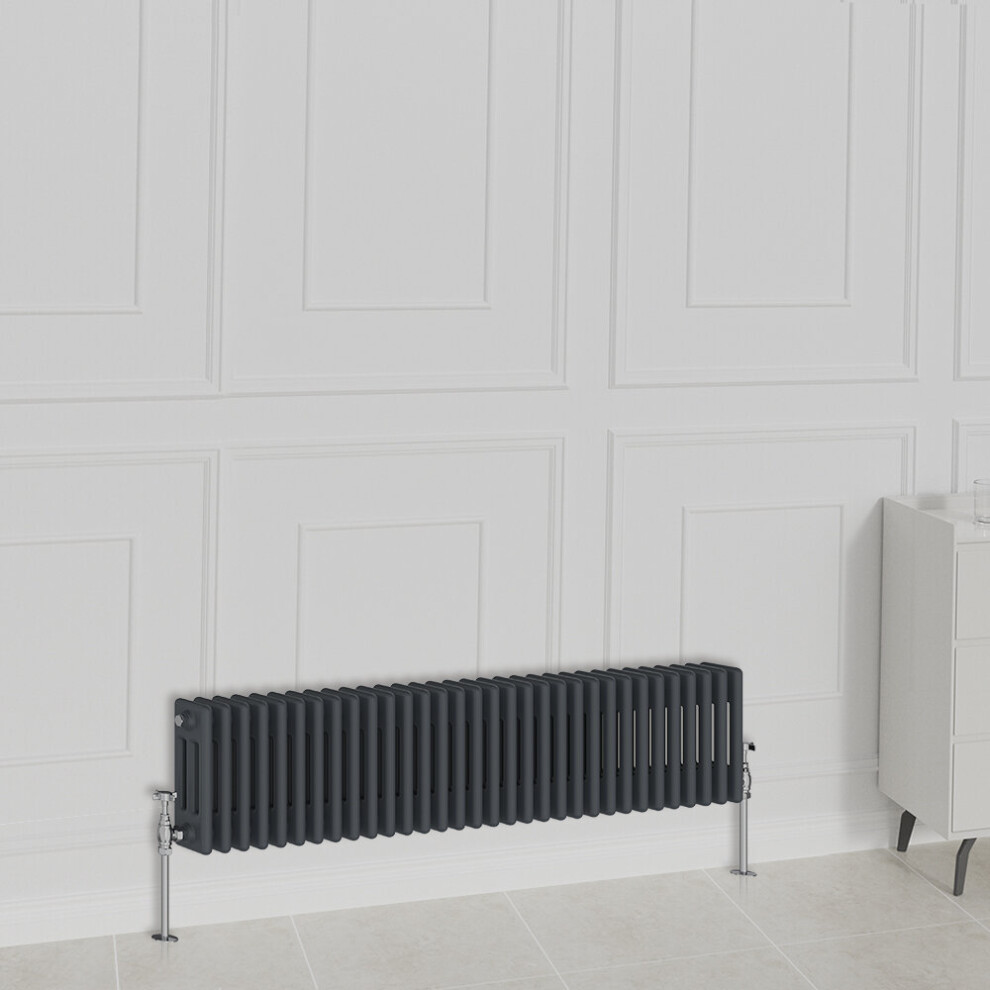 (300x1460mm-3 Column, Anthracite) NRG Traditional Radiator Horizontal Vertical Cast Iron Style Double Triple Panel Rads