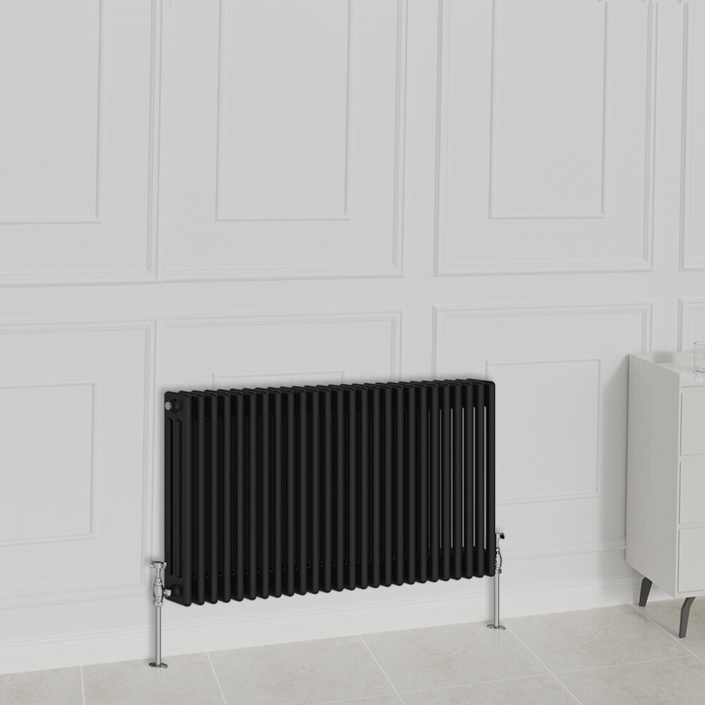 (600x1190mm-3 Column, Black) NRG Traditional Radiator Horizontal Vertical Cast Iron Style Double Triple Panel Rads