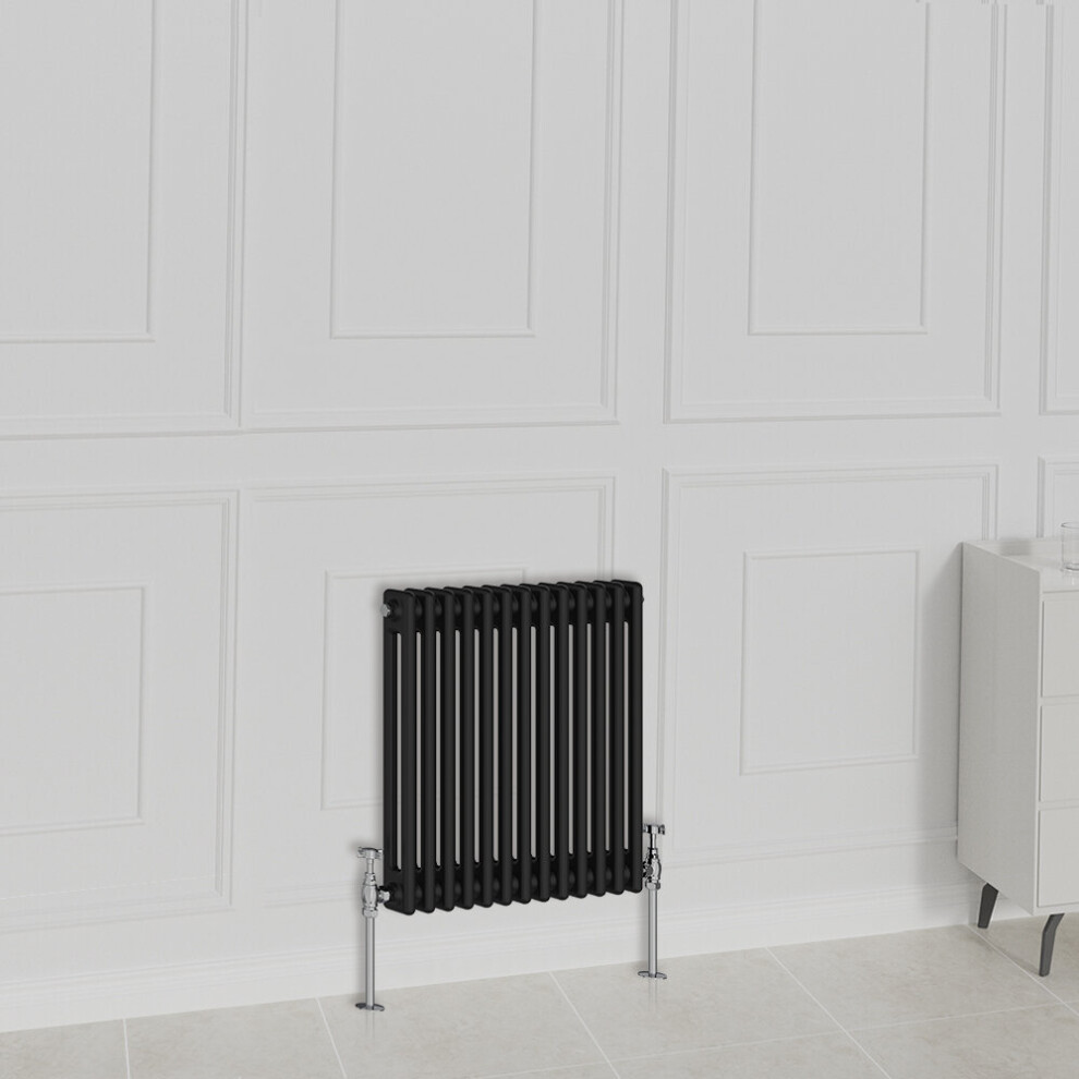 (600x605mm-2 Column, Black) NRG Traditional Radiator Horizontal Vertical Cast Iron Style Double Triple Panel Rads