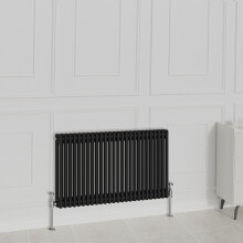(600x1190mm-2 Column, Black) NRG Traditional Radiator Horizontal Vertical Cast Iron Style Double Triple Panel Rads
