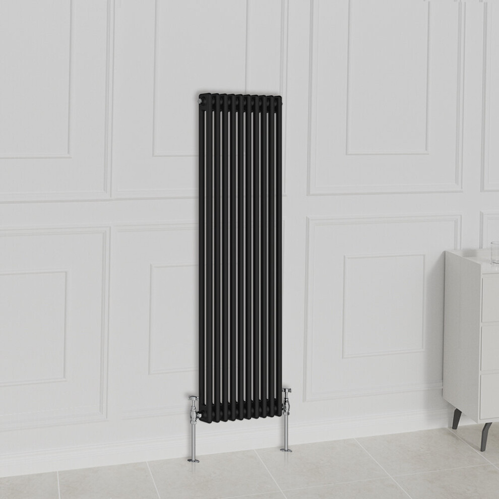 (1500x470mm-2 Column, Black) NRG Traditional Radiator Horizontal Vertical Cast Iron Style Double Triple Panel Rads