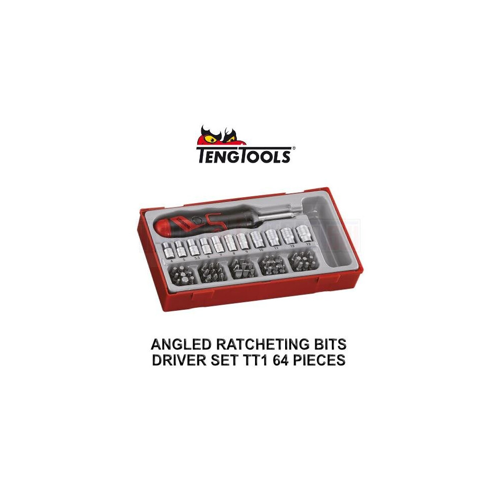 Teng Tools 64 Piece Angled Ratcheting Bits Driver Set TTMDRT64