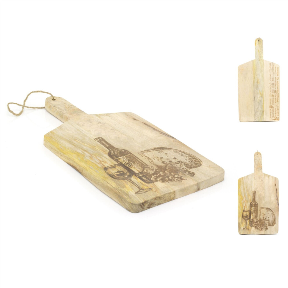 50cm Wooden Wine And Cheese Etched Food Chopping Board And Serving Platter