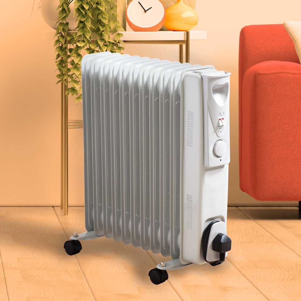 Daewoo Oil Filled Radiator 11-Fin 2500W For Large Rooms Portable With Thermostat