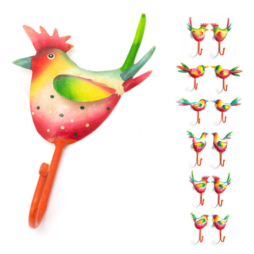 Decorative Hand Painted Multi Coloured Dotty Metal Bird Wall Hook - Coat Hook