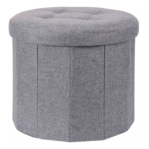 Carousel Round Fabric Pouffe Footstool With Storage | Ottoman Storage Box - Grey