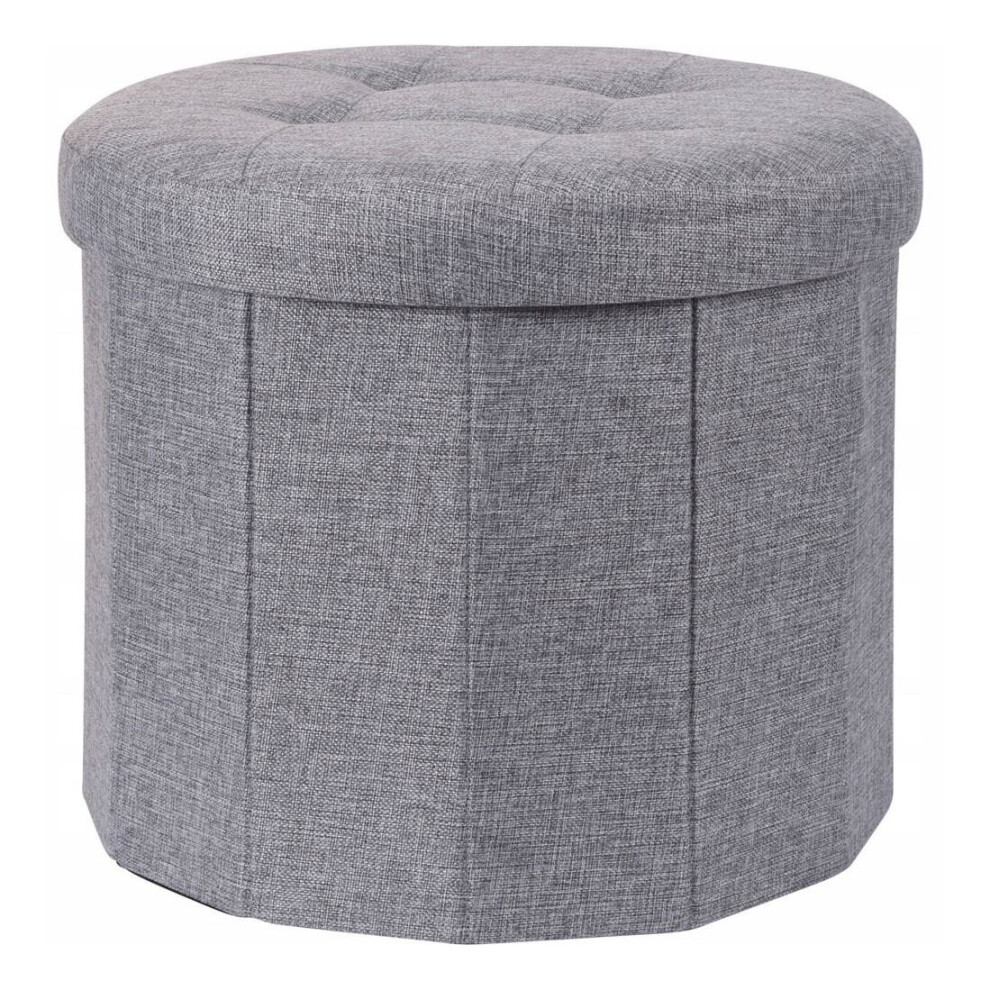 Round Fabric Pouffe Footstool With Storage | Ottoman Storage Box - Grey