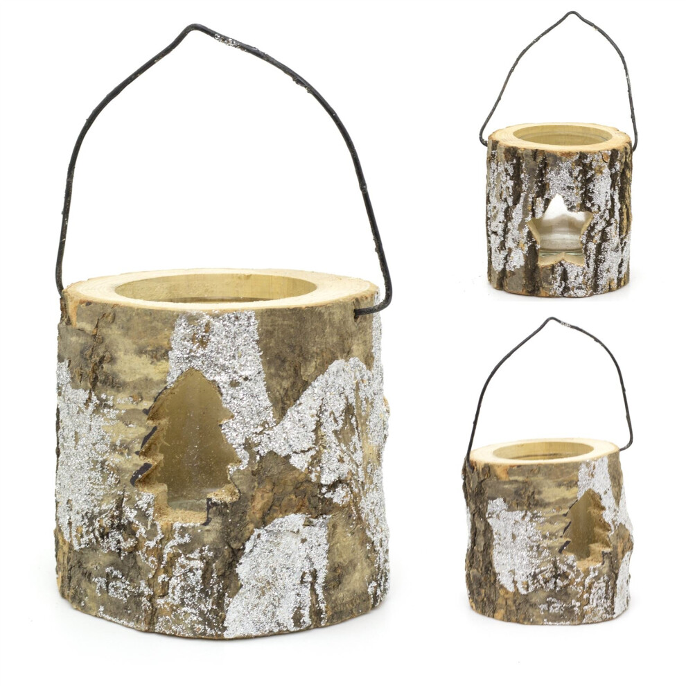 Carousel Natural Wood Christmas Tealight Candle Holder | Festive Rustic Candle Pot