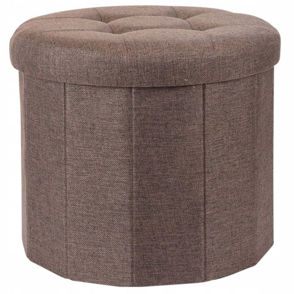 Round Fabric Pouffe Footstool With Storage | Ottoman Storage Box - Brown