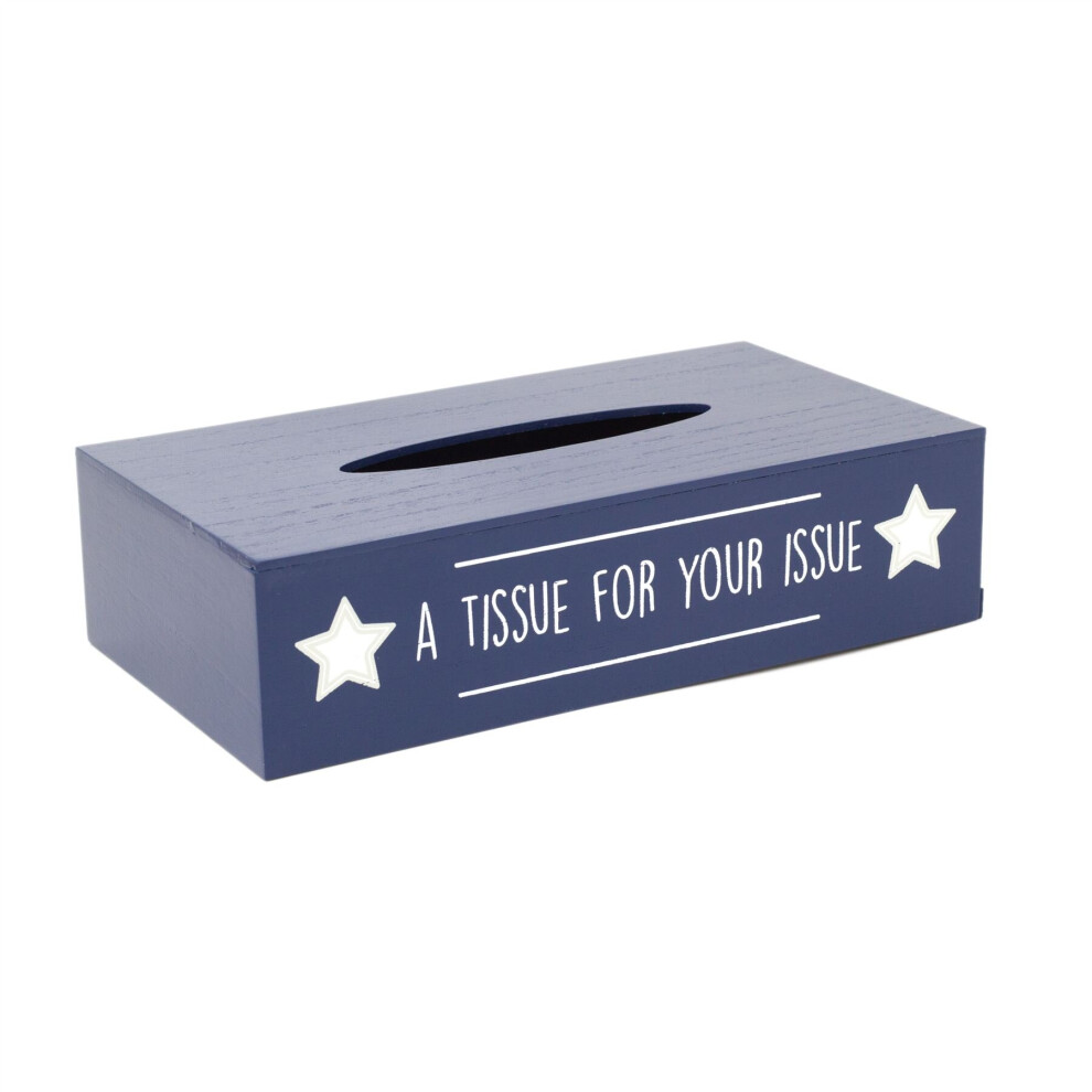 Novelty Men's Rectangle Blue Wooden Tissue Box Cover - A Tissue For Your Issue