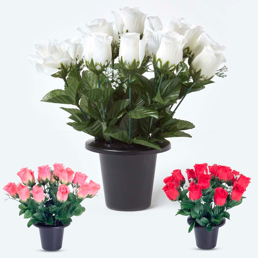 Homescapes Set Of 3 & Rose And Gypsophila Artificial Flowers In Grave Vases Red/Pink/White