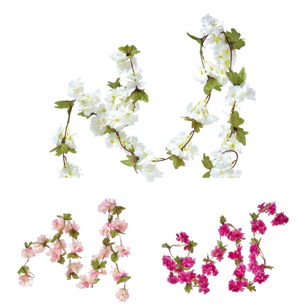 Homescapes Set Of 3 Cerise & Artificial Blossom Flower Garlands, 5 Ft Cream/Pink