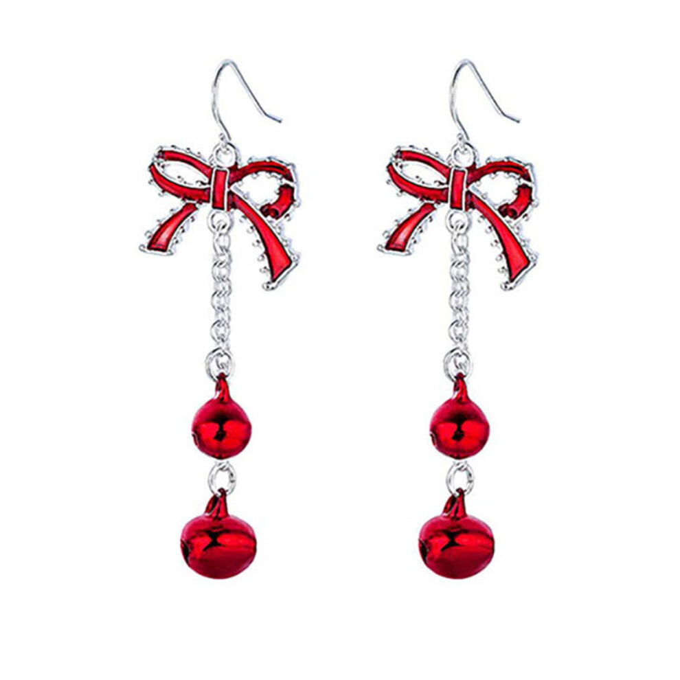 Christmas Bowknot Red Bell Dangle Earrings