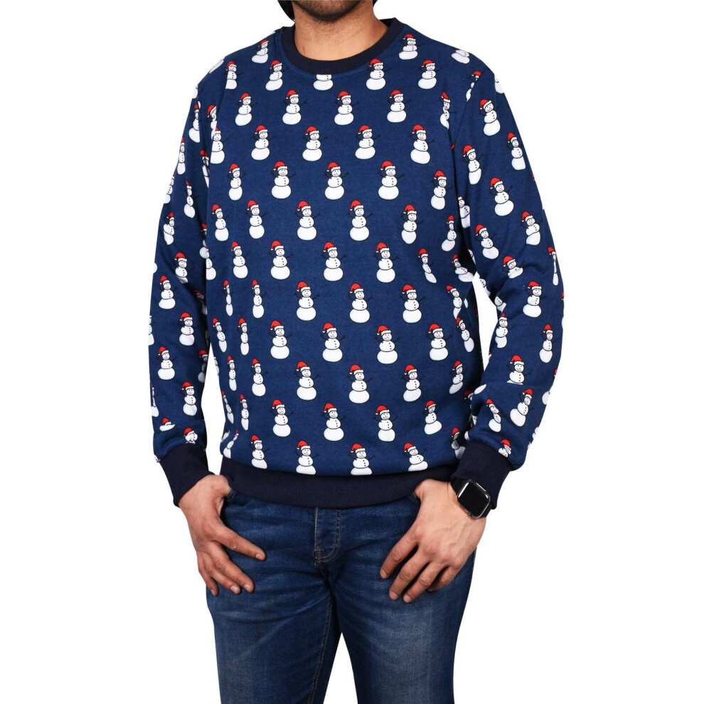 (Blue - Snowman, M) Mens Christmas Jumper New Pullover Xmas Gift Unisex Santa Snowman Sweatshirt Top