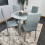 Round Grey Glass Kitchen Dining Table With Storage Shelf Chairs Set 8