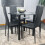 Round Black Glass Kitchen Dining Table With Storage Shelf Chairs Set 4 2