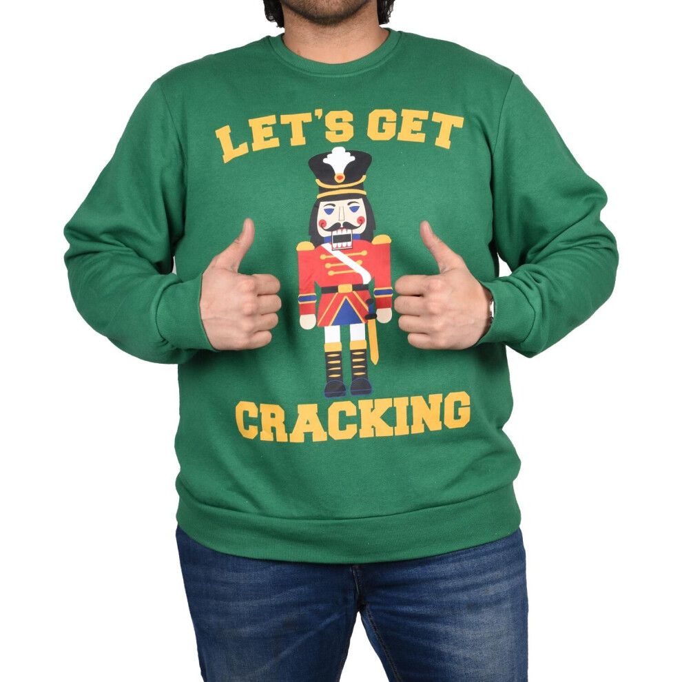 (Green - Cracking, S) Mens Christmas Jumper New Pullover Xmas Gift Unisex Santa Snowman Sweatshirt Top