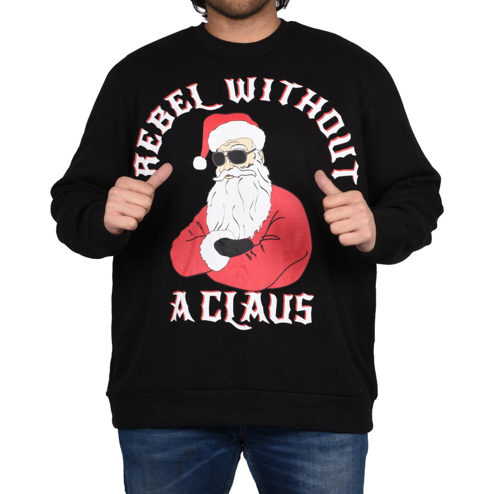 (Black - Santa, L) Mens Christmas Jumper New Pullover Xmas Gift Unisex Santa Snowman Sweatshirt Top 