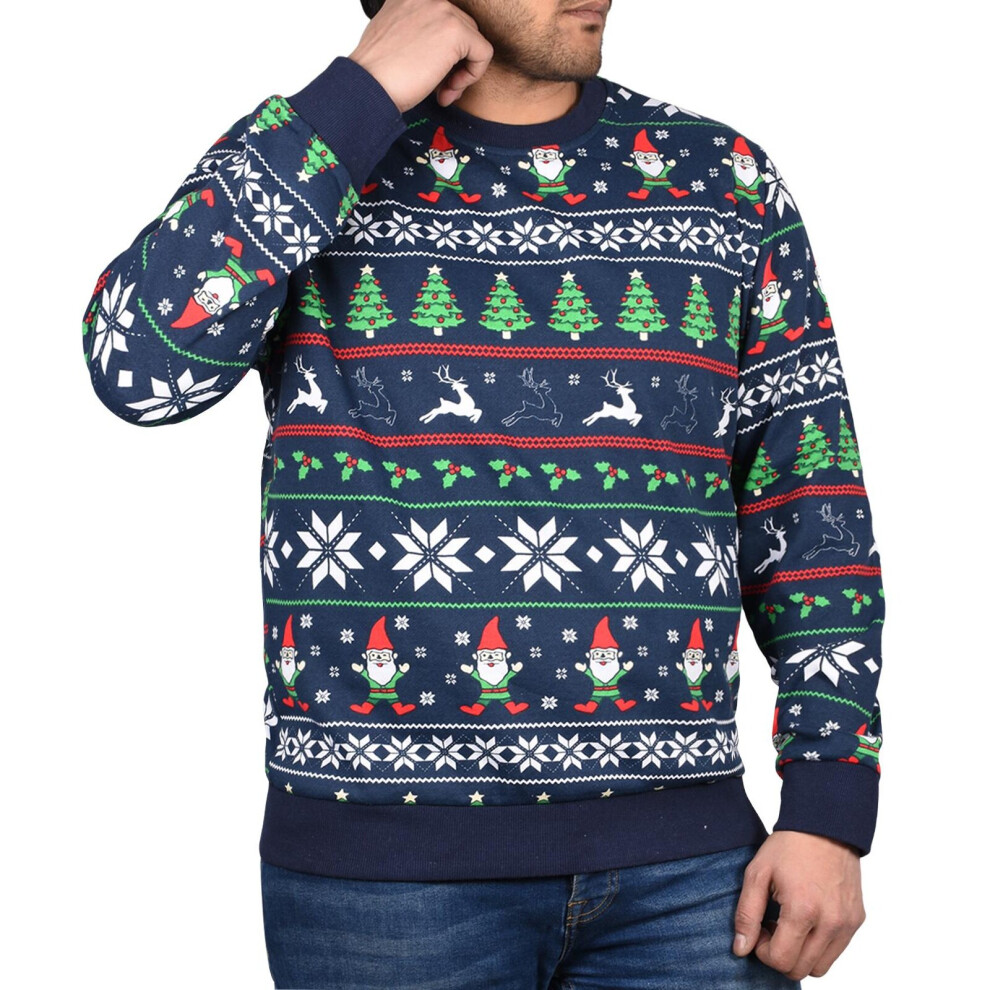 (Blue - Snow Flake, L) Mens Christmas Jumper New Pullover Xmas Gift Unisex Santa Snowman Sweatshirt Top 