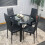 Round Black Glass Kitchen Dining Table With Storage Shelf Chairs Set 4 1