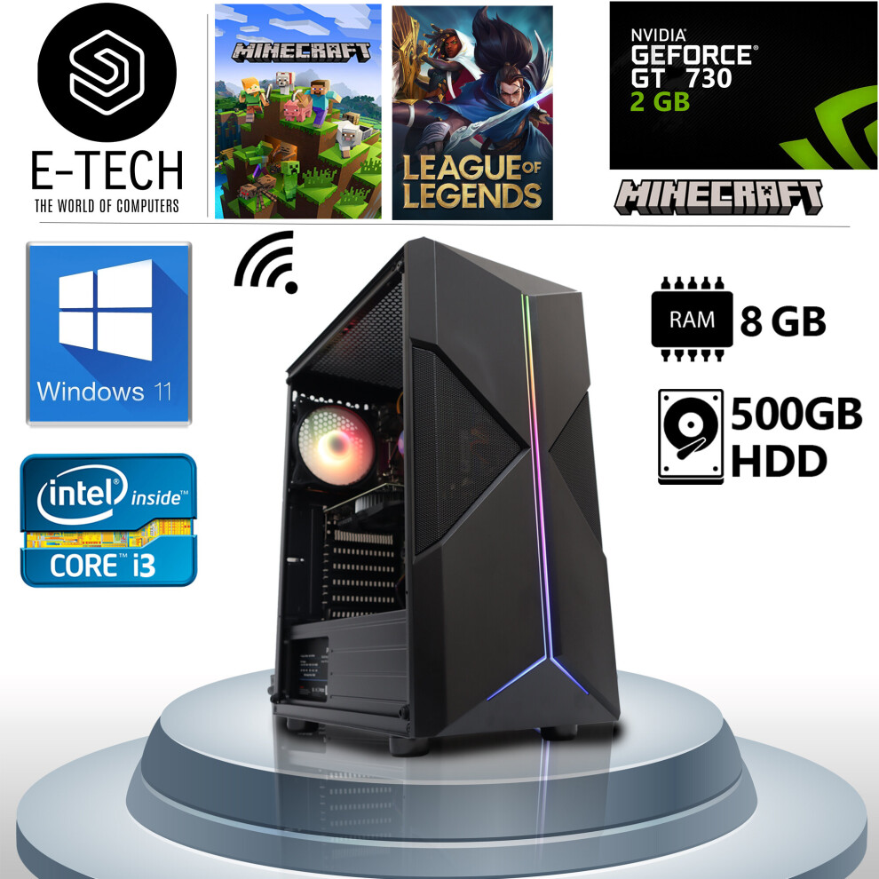 Gaming Pc Computer Intel Quad Corei3 8Gb Ram 500Gb Hdd Gt730 Wifi W11 5060936451876