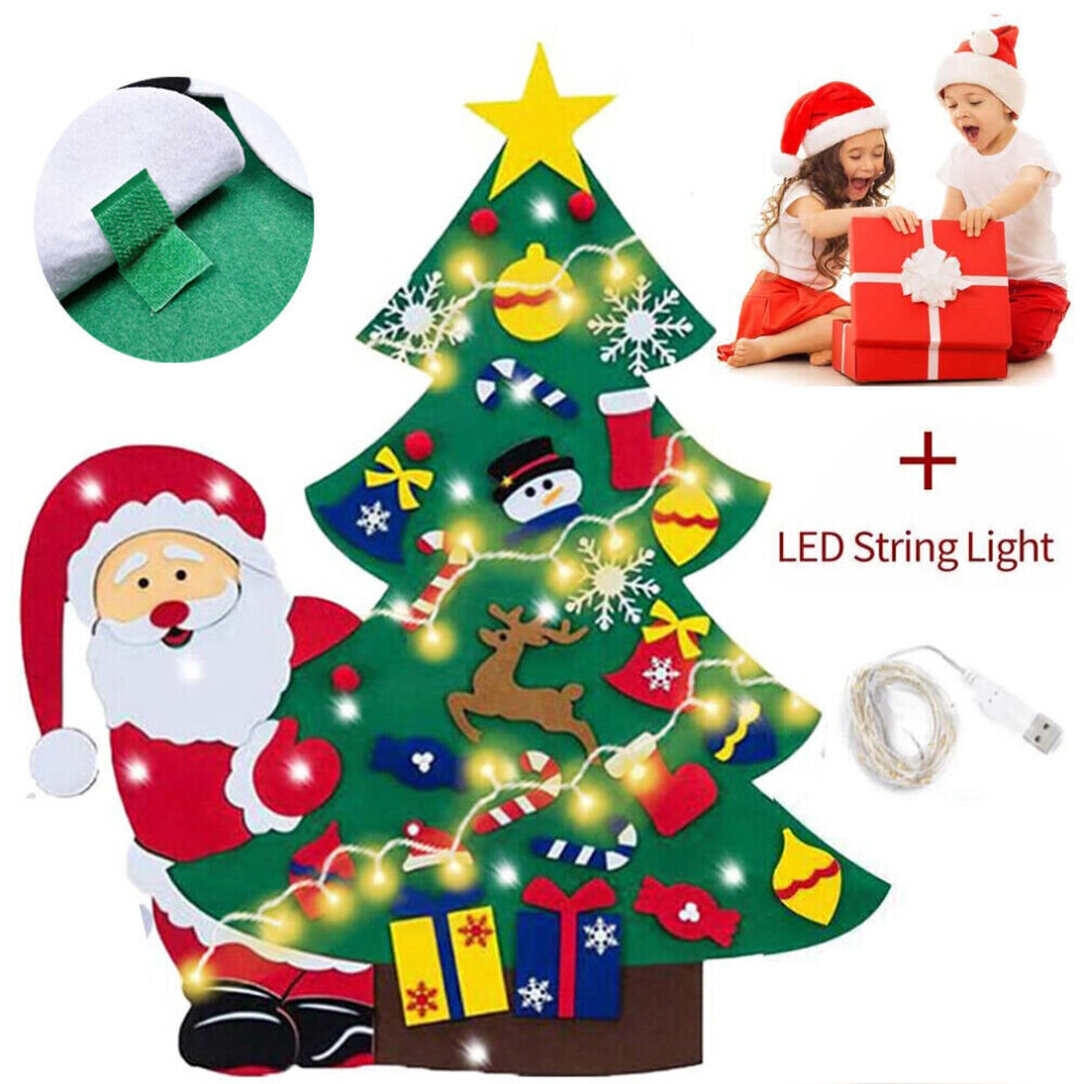 Felt Christmas Tree Set DIY Xmas Ornament Hand Craft with String Light