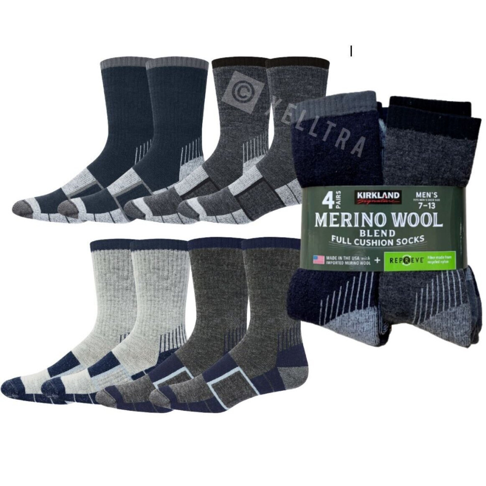 4 Pairs Merino Wool Men's Outdoor Hiking Trail Socks