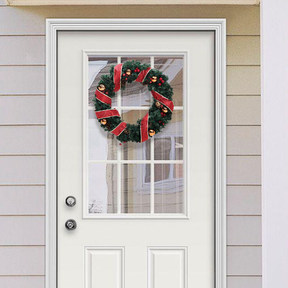 Living And Home (Dia: 30Cm) Led Christmas Wreath For Front Door Pine Cone Bauable Garland Hanging Xmas Decor