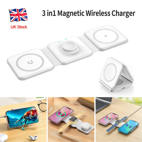 3 in1 Foldable 15W Magsafe Magnetic Wireless Charger Pad For iPhone 1