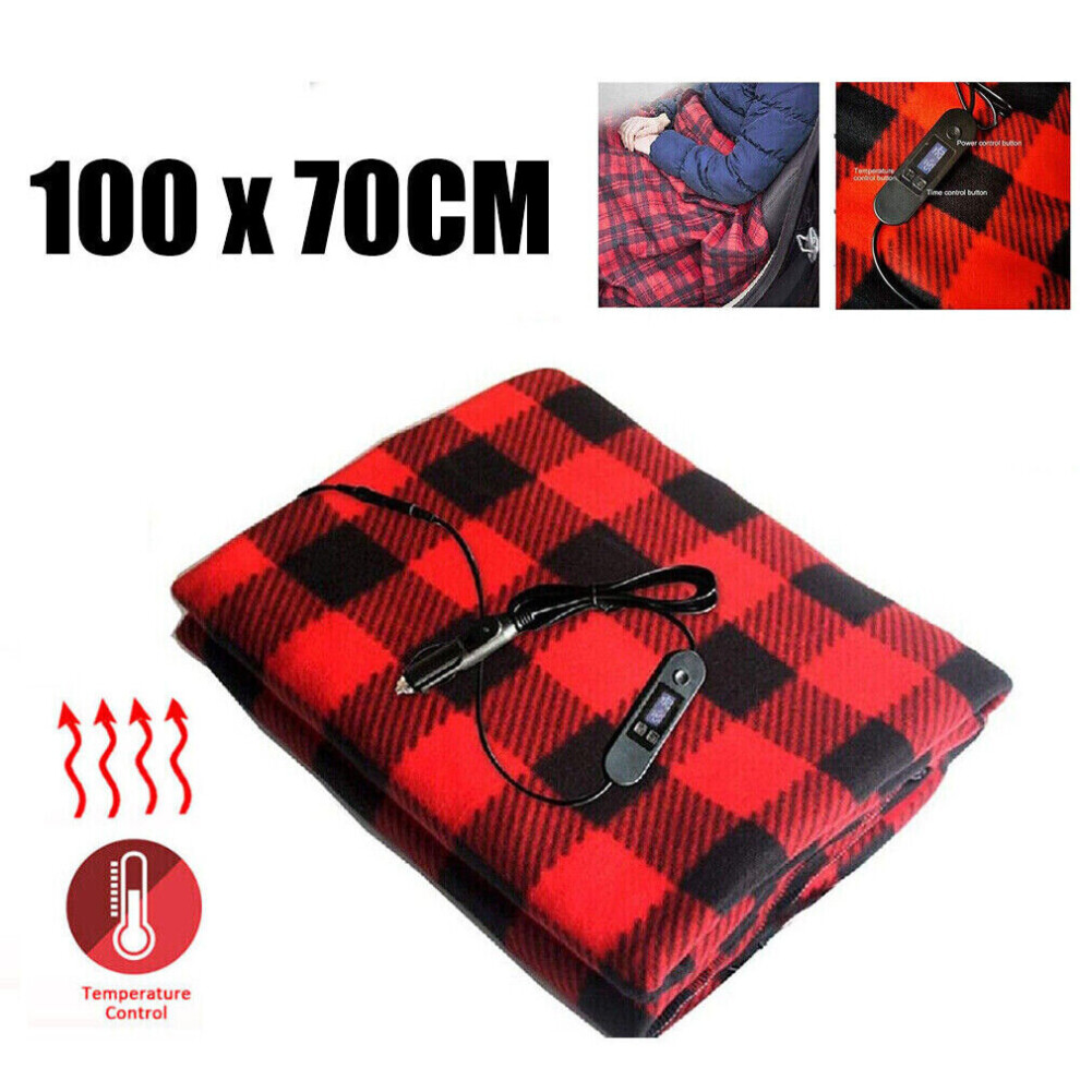 12V Electric Heated Blanket Warm Over Throw Fleece 4 Heating Levels UK