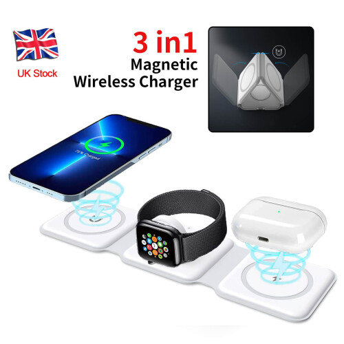 3 in1 Foldable 15W Magsafe Magnetic Wireless Charger Pad For iPhone