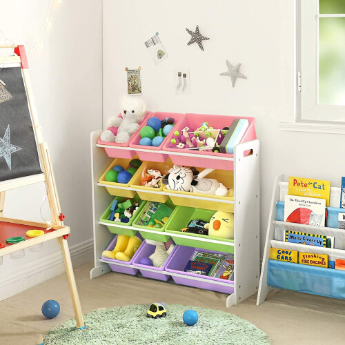 Kids Toy Storage Rack Unit 16 Boxes Removable Bins Freestanding 2