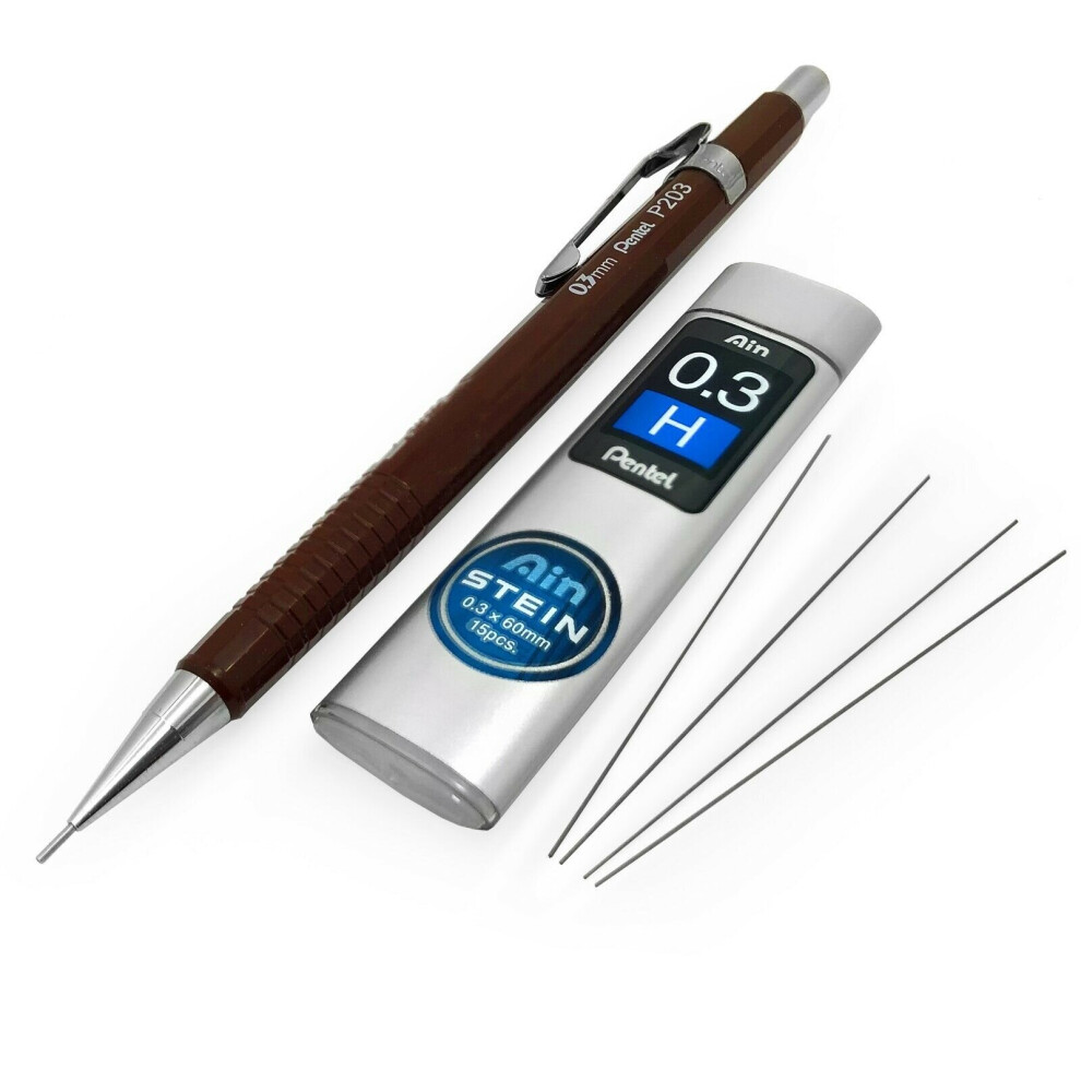 Pentel P203 Mechanical Pencil - 0.3Mm + Ain Stein 0.3Mm H Refill Leads