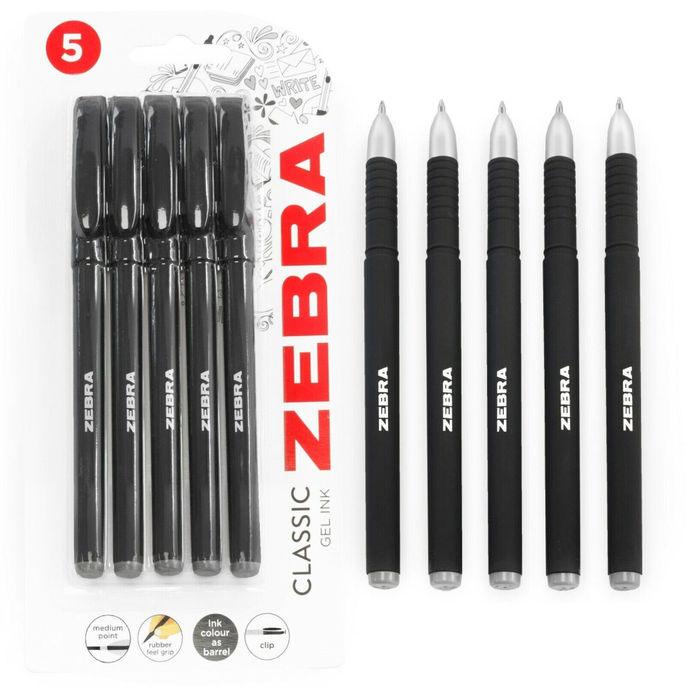 Zebra ZGE Classic Gel Ink Stick Ballpoint Pen - 0.7mm - Black - Blister of 5