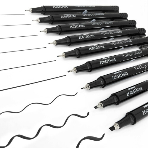 Zebra Zensations Technical Drawing Pens - Full Set of 6 Grades - Black Ink 2