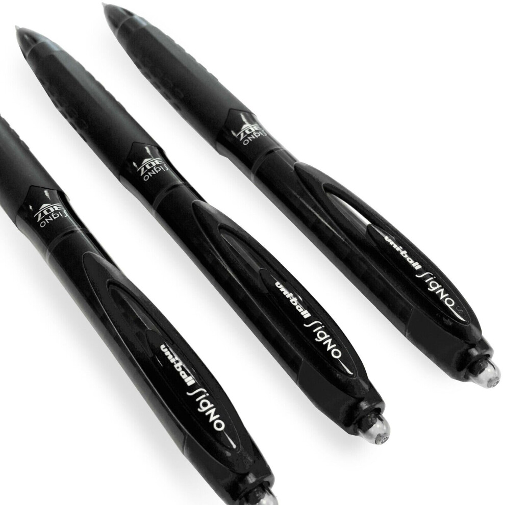 Uni-Ball Signo 307 - Fine Retractable Rollerball Pen - Black - Pack of 3