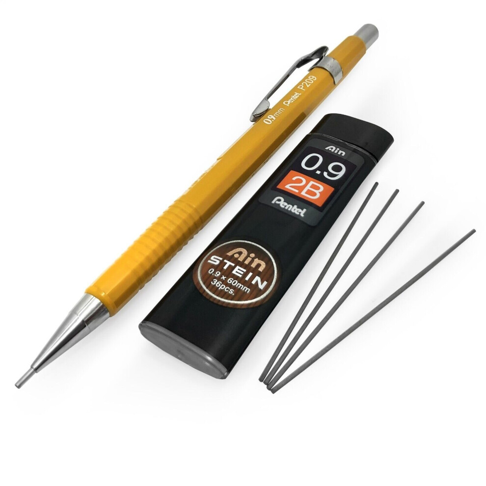 Pentel P209 Mechanical Pencil - 0.9Mm + Ain Stein 0.9Mm 2B Refill Leads