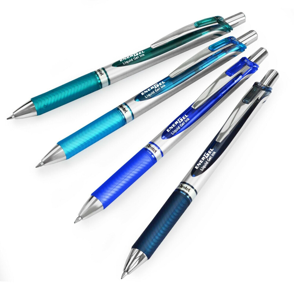 Pentel EnerGel XM BL77 - Retractable Liquid Gel Ink Pen - 0.7mm - 54% Recycled - Blue Tones - Pack of 4