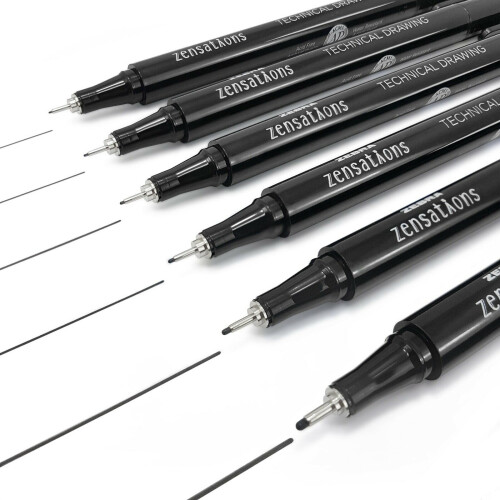 Zebra Zensations Technical Drawing Pens - Full Set of 6 Grades - Black Ink